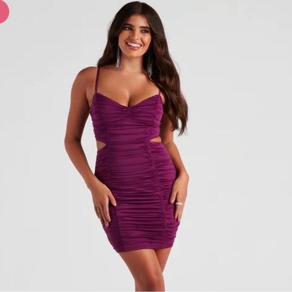 Windsor Dresses & Skirts - Windsor Fuschia purple ruched cutout mini dress